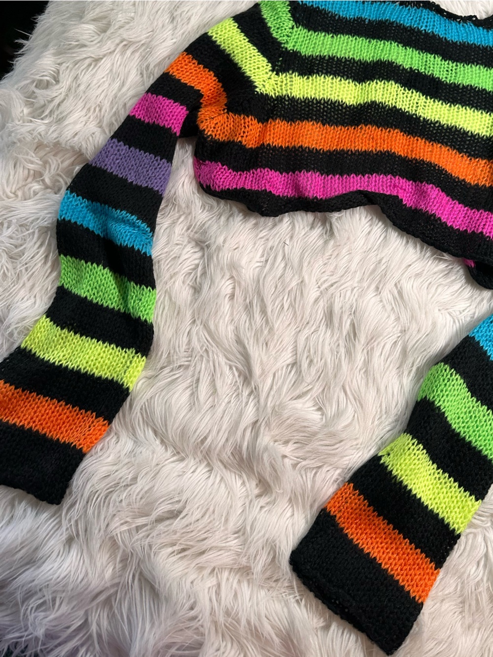 Dolls Kill • Current Mood Tough Tendencies Neon Rainbow Stripe Dress & Shrug Set - Picture 8 of 16